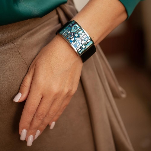 Браслет Fiore Luna на кожаном черном ремешке фото 3